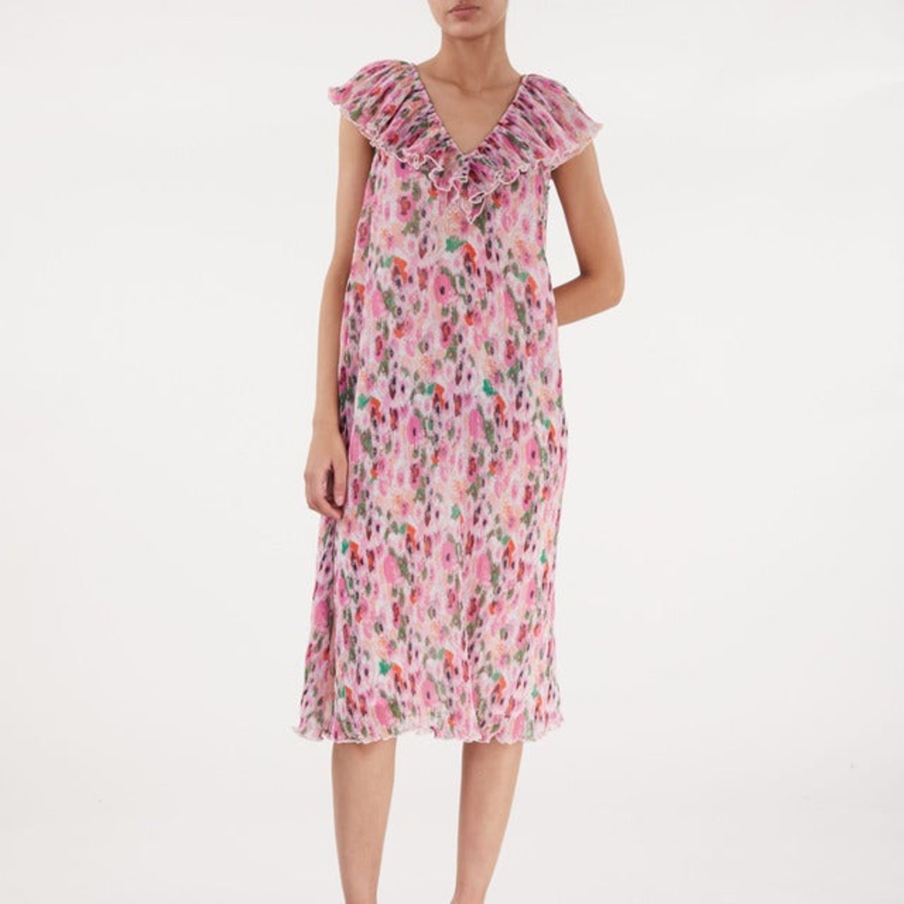 Pleated Georgette Midi Dress